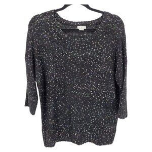 Jaclyn Smith Womens large black multicolor sequin open knit pullover sweater